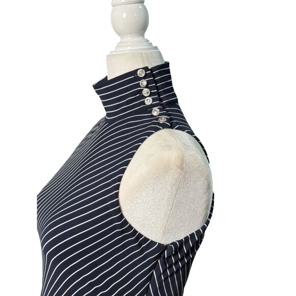Lauren Ralph Lauren Mock Neck Blue White Striped Dress Sleeveless Women Size 2P - Picture 9 of 12